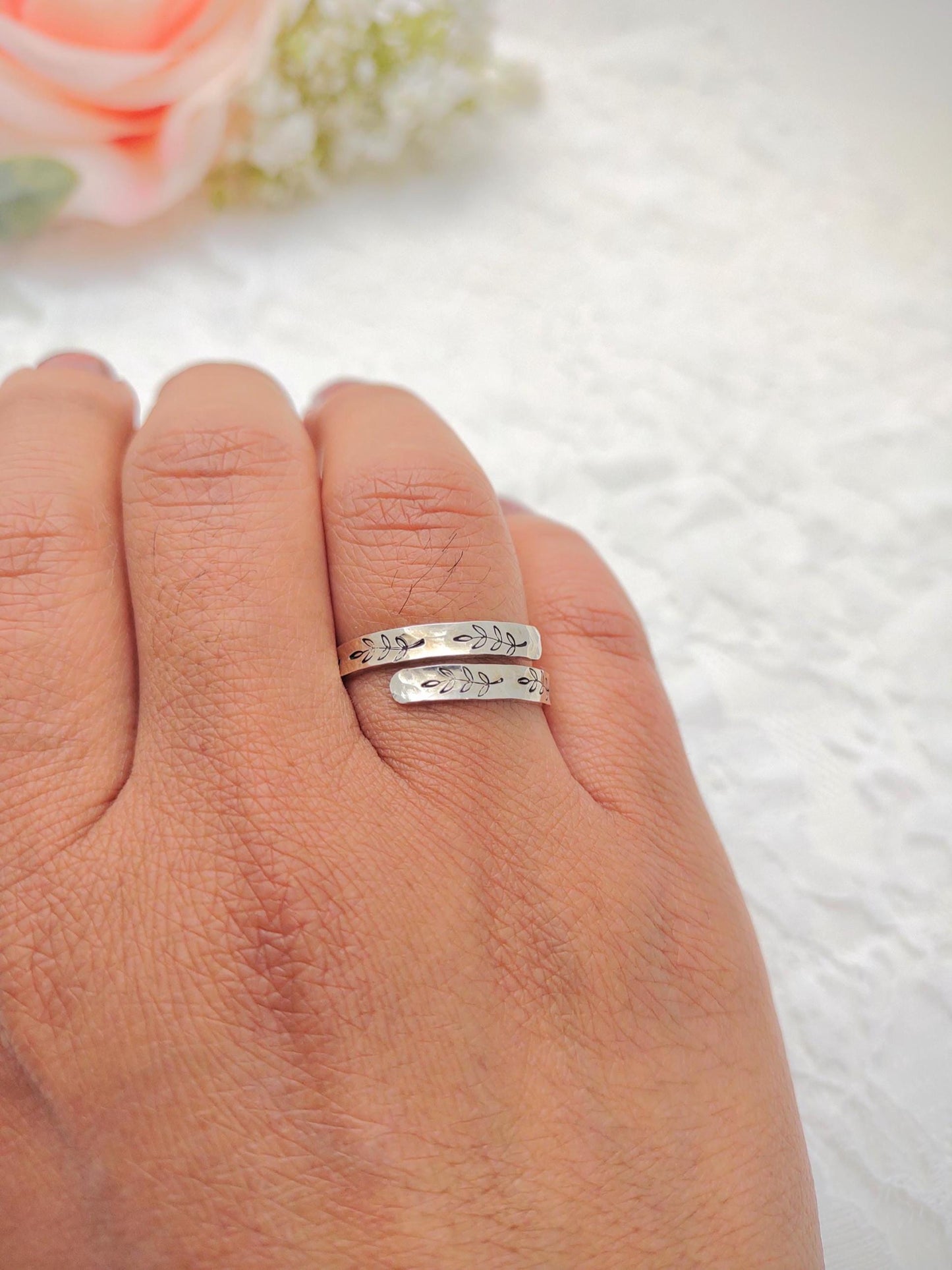 Sterling Silver Leaves wrap ring