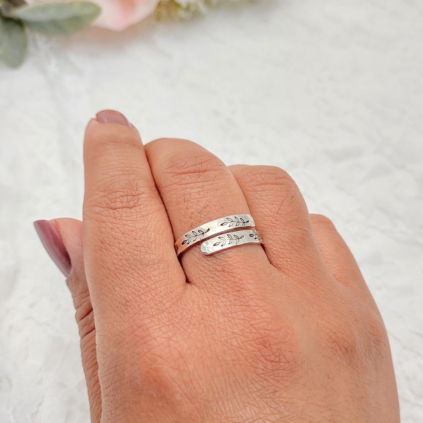 Sterling Silver Leaves wrap ring