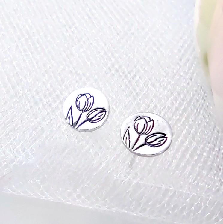 Sterling Silver Tulip Stud Earrings: July Birth Flower