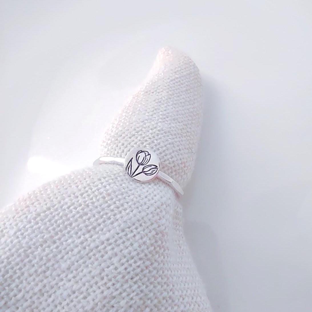 Sterling Silver Tulip Ring: July Birth Flower, Minimalist Band