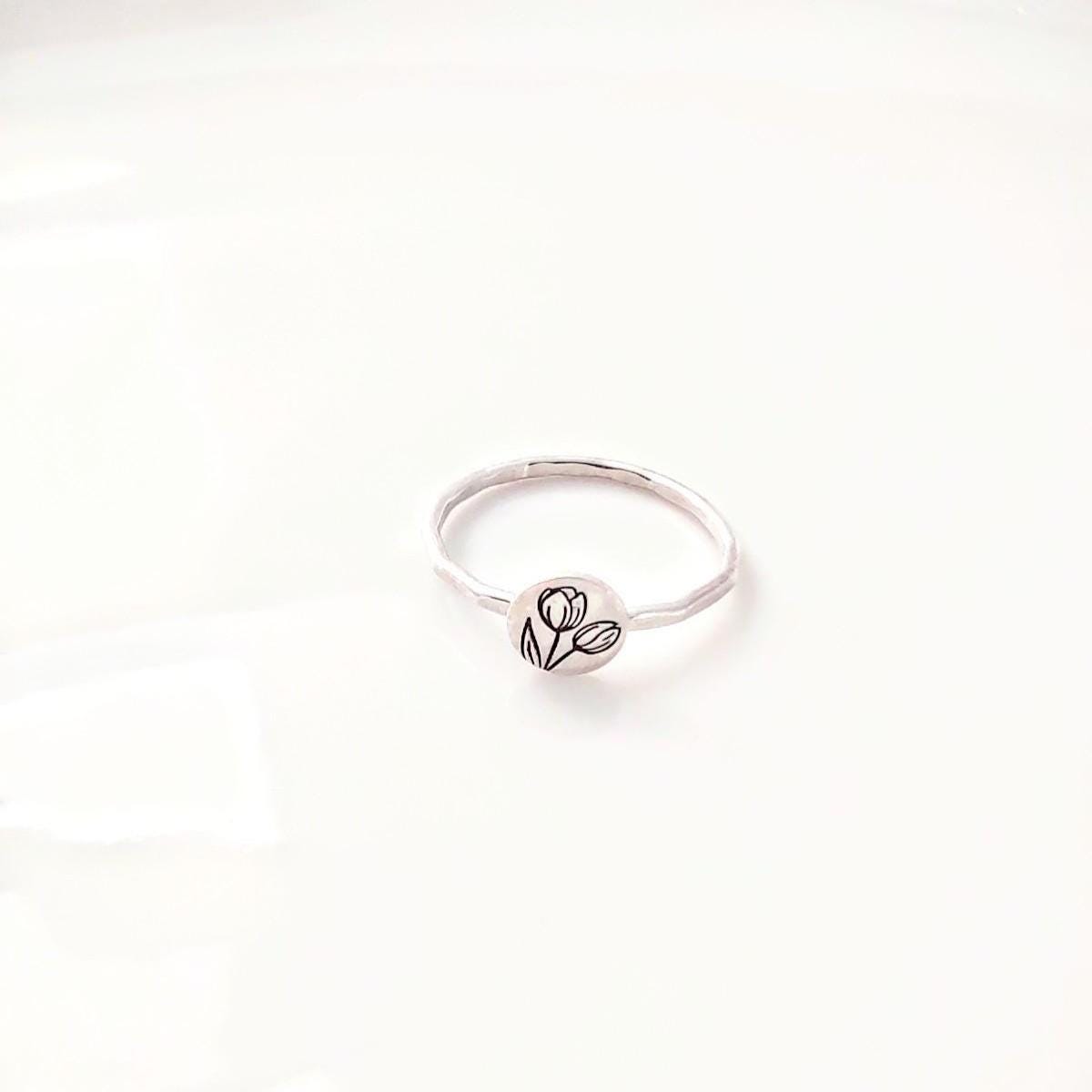 Sterling Silver Tulip Ring: July Birth Flower, Minimalist Band