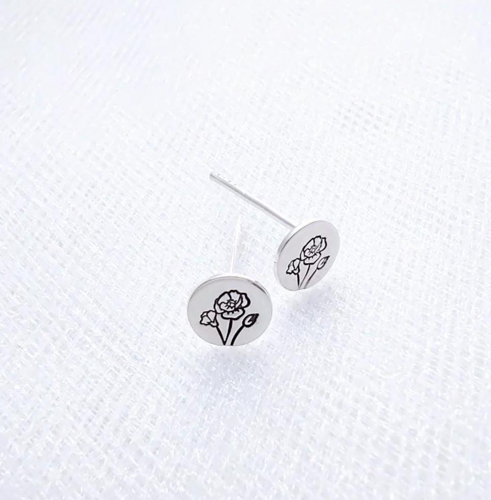 Sterling Silver Tulip Stud Earrings: July Birth Flower