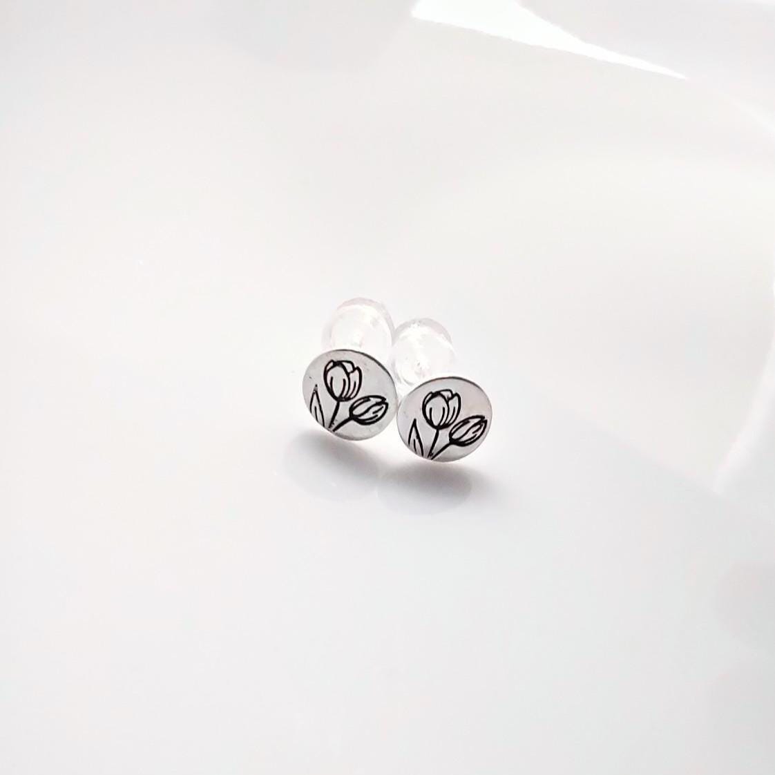 Sterling Silver Tulip Stud Earrings: July Birth Flower