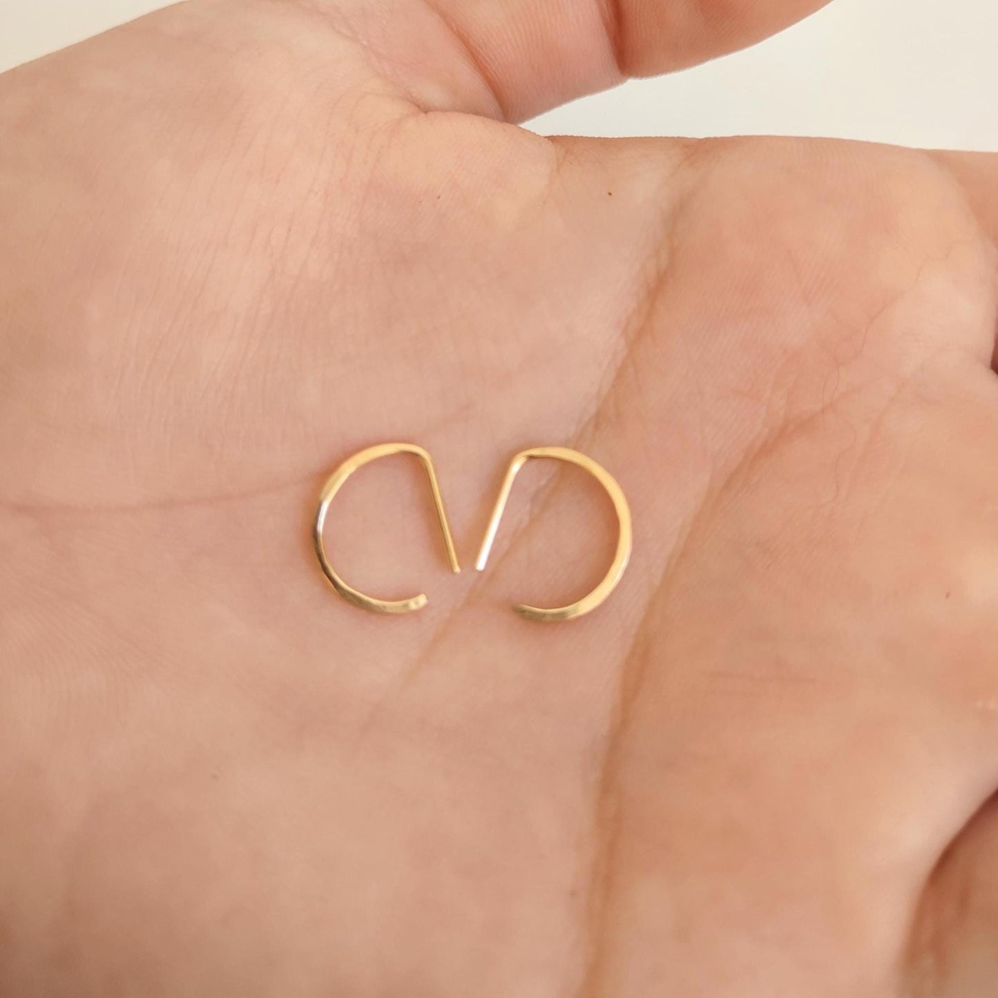 Hammered D-Shaped Hoop Earrings: Sterling Silver or 14k Gold Filled