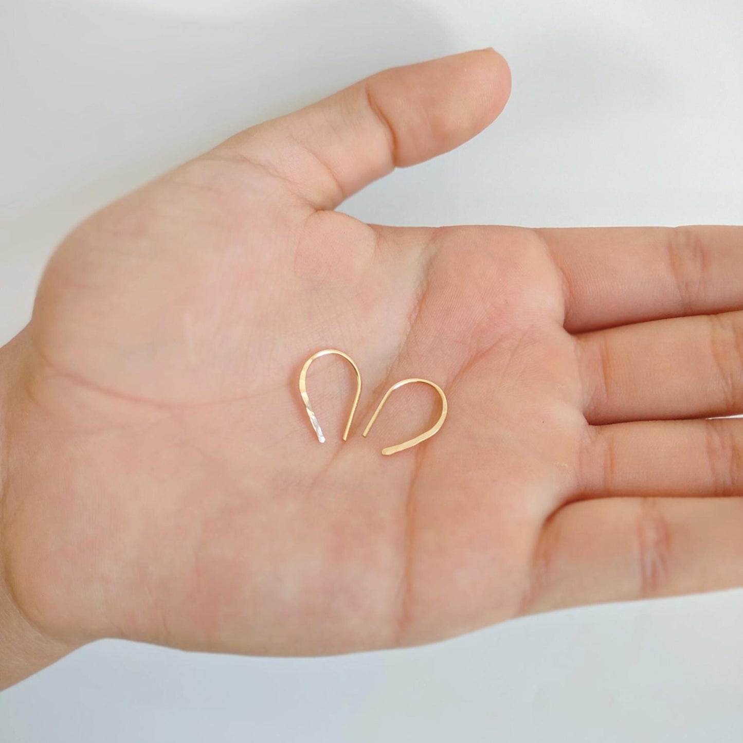 Tiny Hammered Arch Hoop Earrings: Sterling Silver or Gold Filled