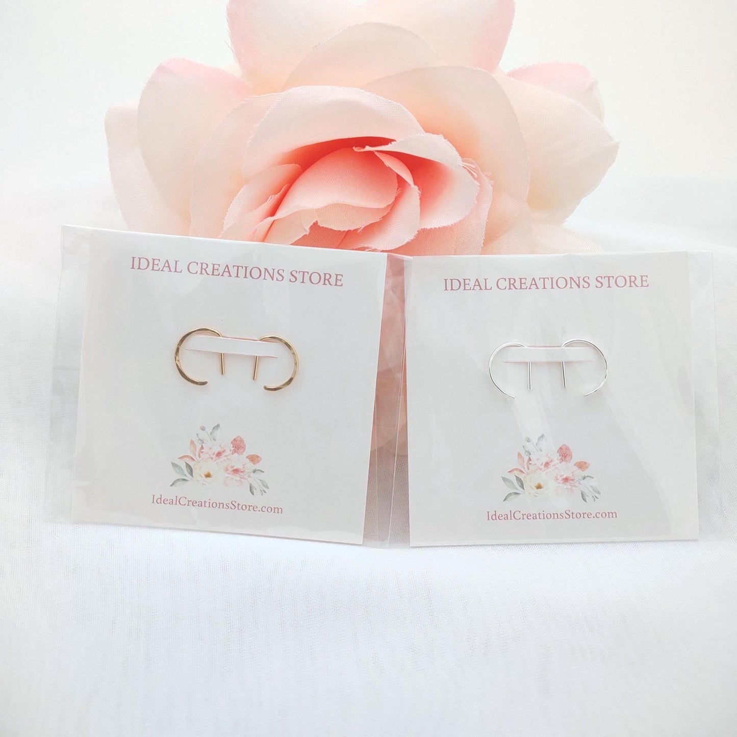 Hammered D-Shaped Hoop Earrings: Sterling Silver or 14k Gold Filled