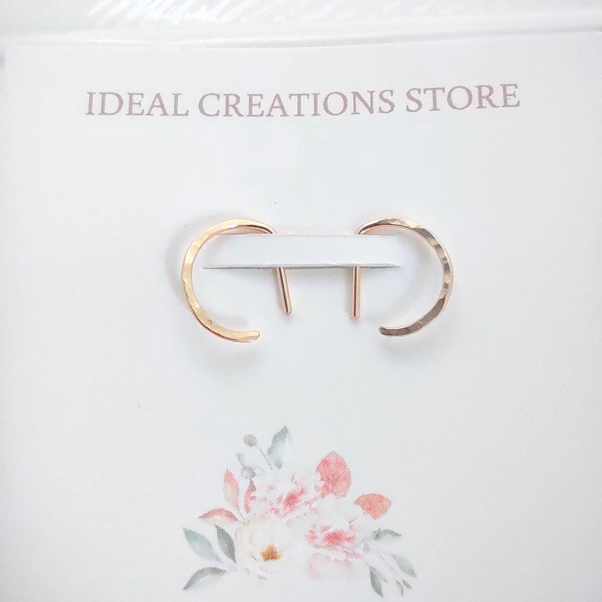 Hammered D-Shaped Hoop Earrings: Sterling Silver or 14k Gold Filled