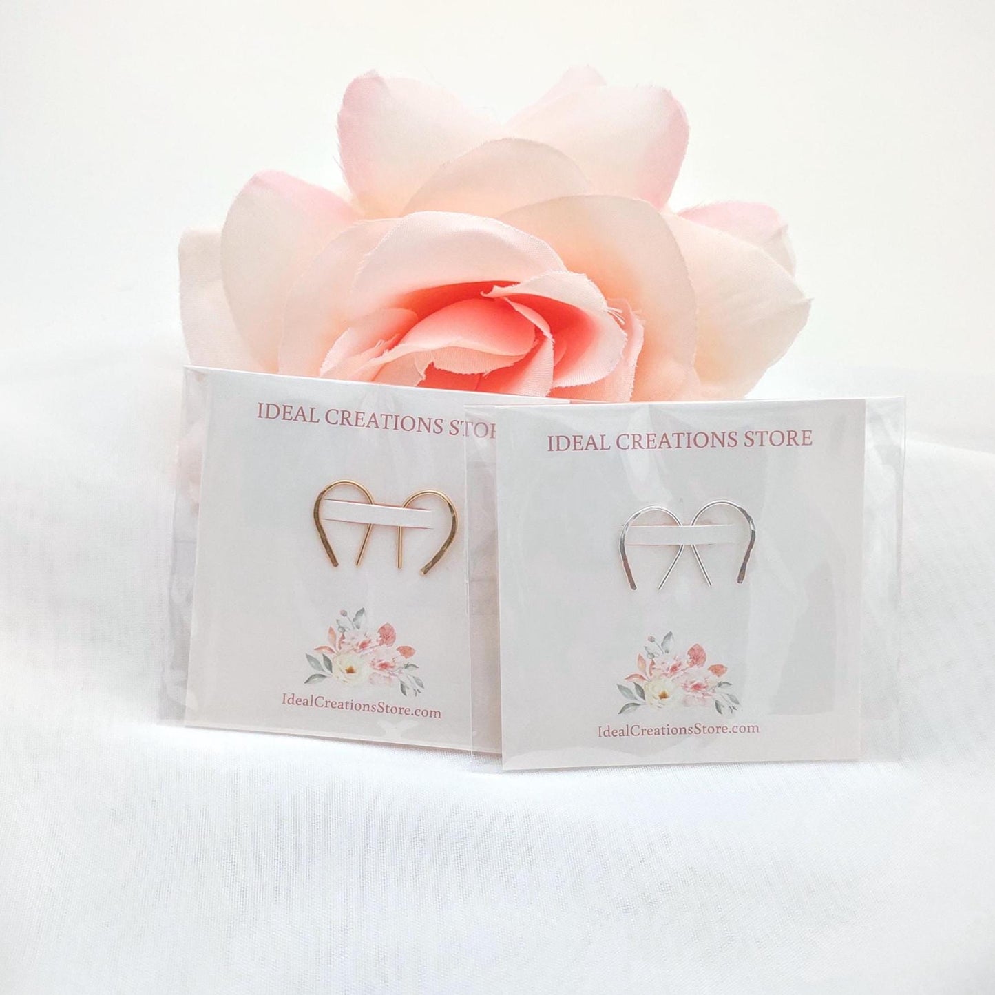 Tiny Hammered Arch Hoop Earrings: Sterling Silver or Gold Filled