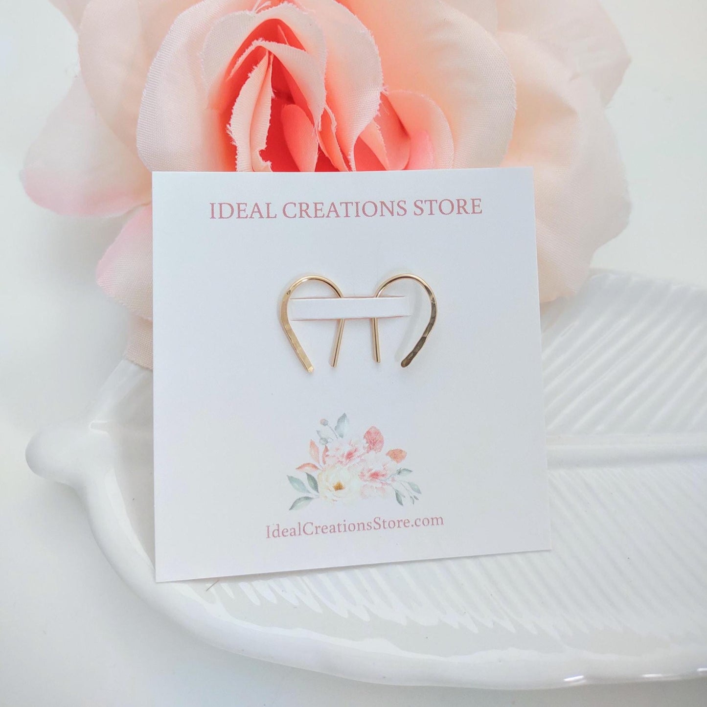 Tiny Hammered Arch Hoop Earrings: Sterling Silver or Gold Filled