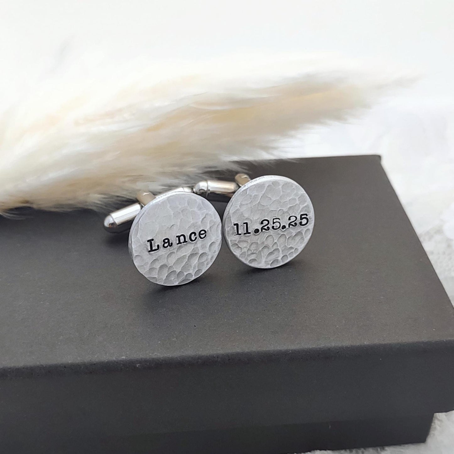 Custom cufflinks for groom, Name & Date