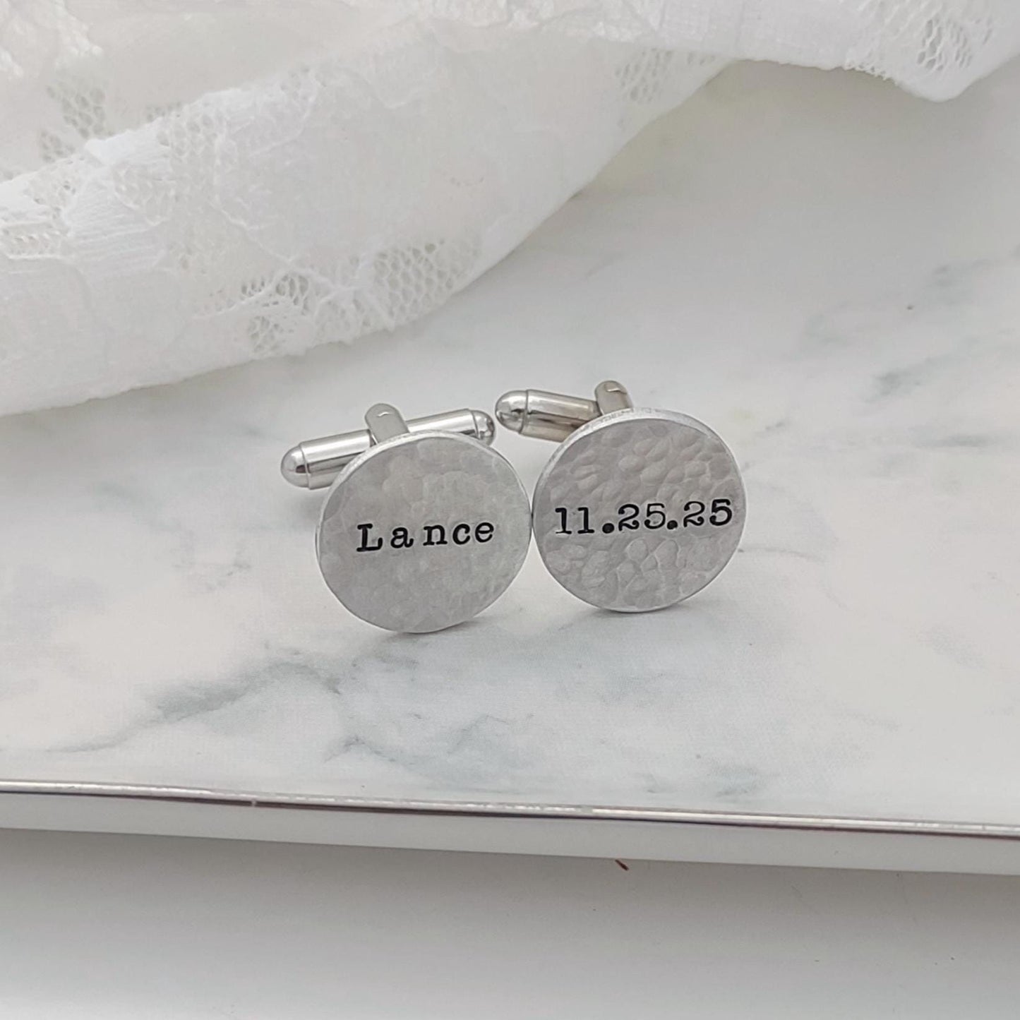 Custom cufflinks for groom, Name & Date