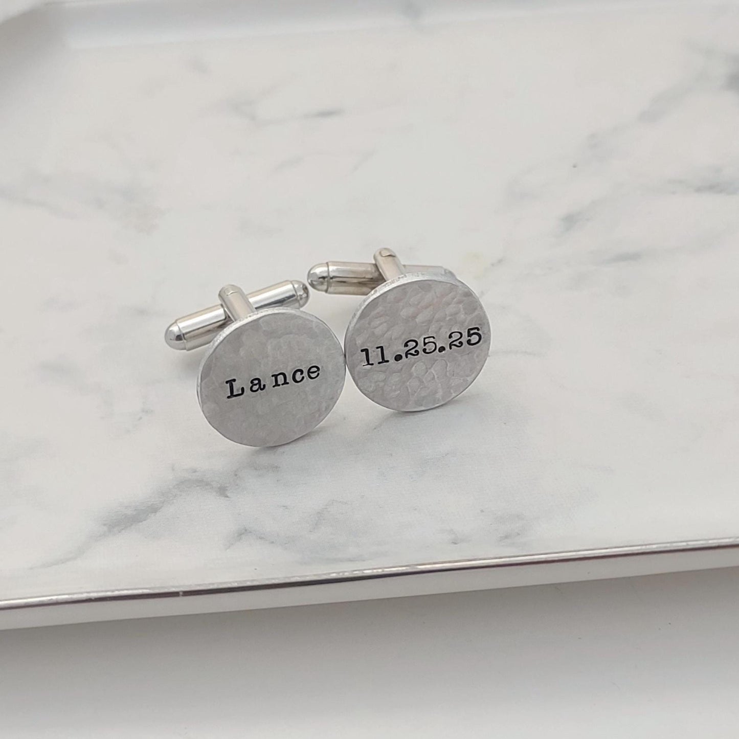 Custom cufflinks for groom, Name & Date