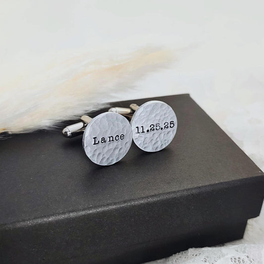 Custom cufflinks for groom, Name & Date